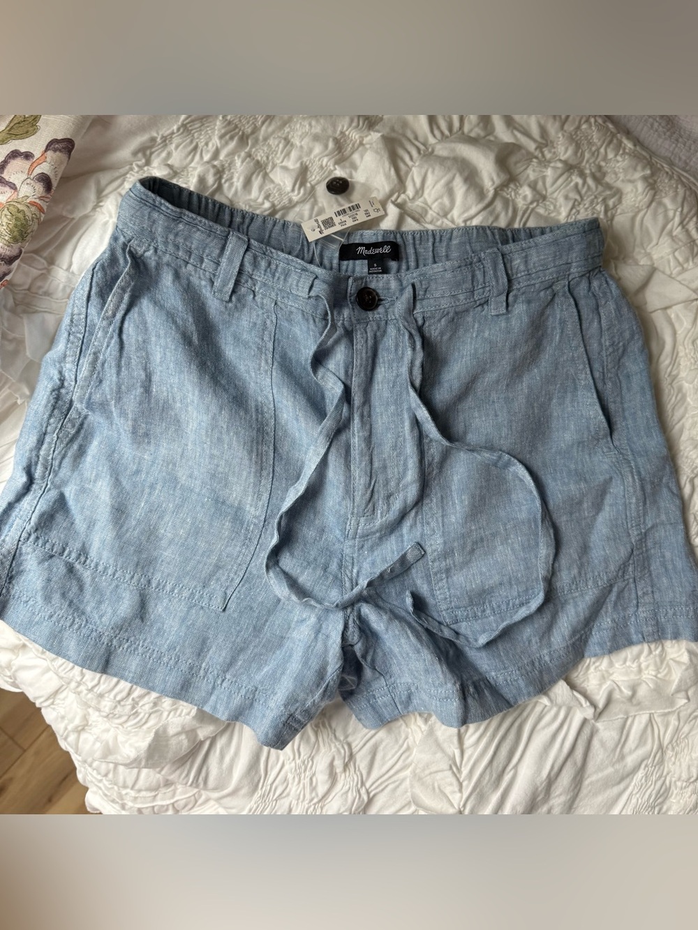 Madewell Light Blue Linen Blend Drawstring Shorts - Picture 8 of 11